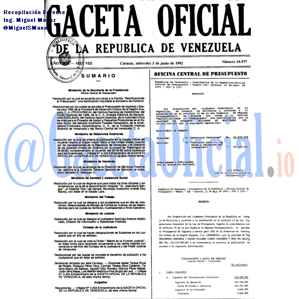 Gaceta Oficial 34977 del 3 Junio 1992