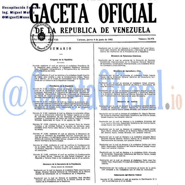 Gaceta Oficial 34978 del 4 Junio 1992
