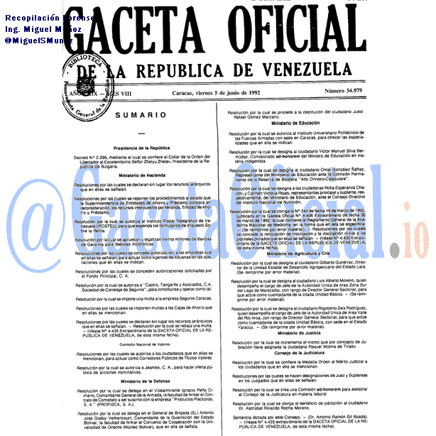 Gaceta Oficial 34979 del 5 Junio 1992