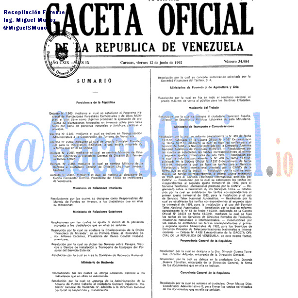 Gaceta Oficial 34984 del 12 Junio 1992