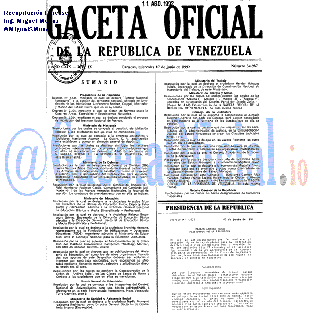 Gaceta Oficial 34987 del 17 Junio 1992
