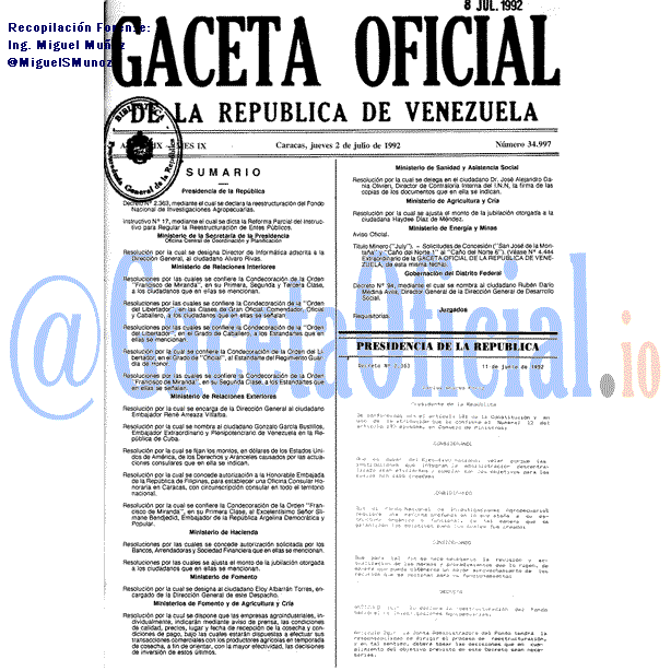Gaceta Oficial 34997 del 2 Julio 1992