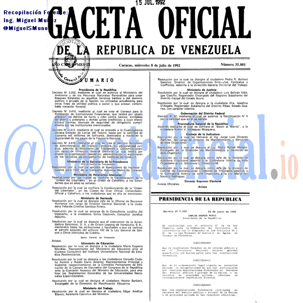 Gaceta Oficial 35001 del 8 Julio 1992