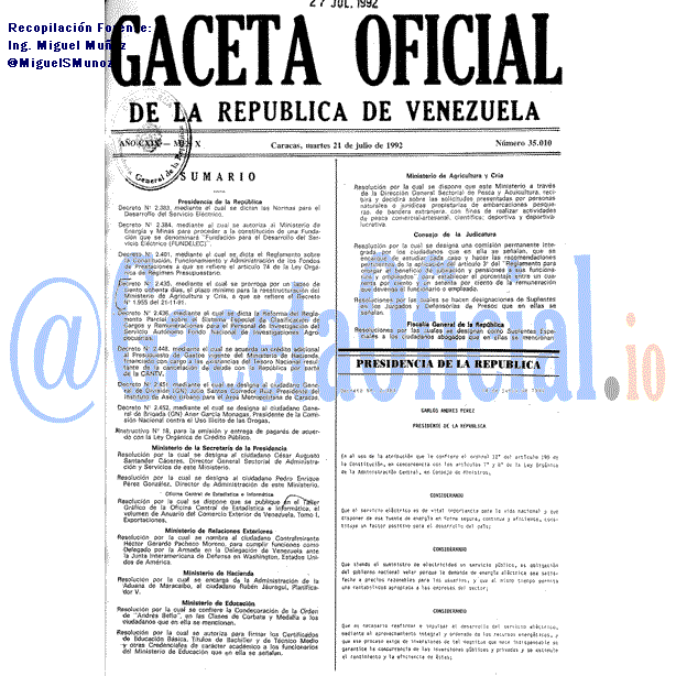 Gaceta Oficial 35010 del 21 Julio 1992