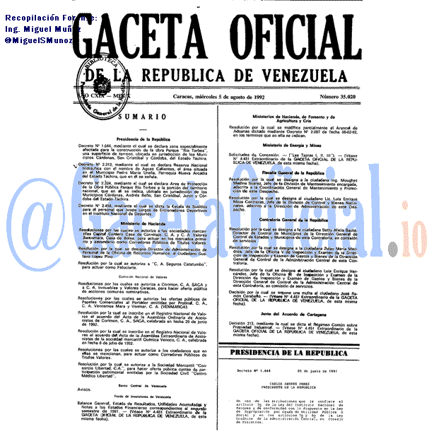 Gaceta Oficial 35020 del 5 Agosto 1992
