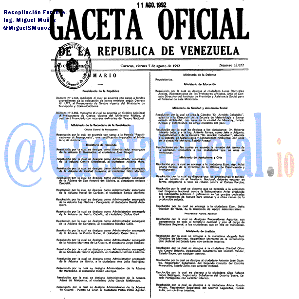 Gaceta Oficial 35022 del 7 Agosto 1992