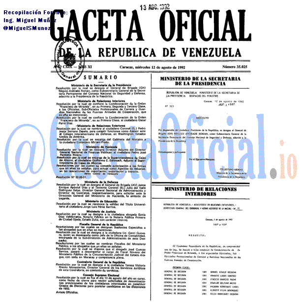 Gaceta Oficial 35025 del 12 Agosto 1992