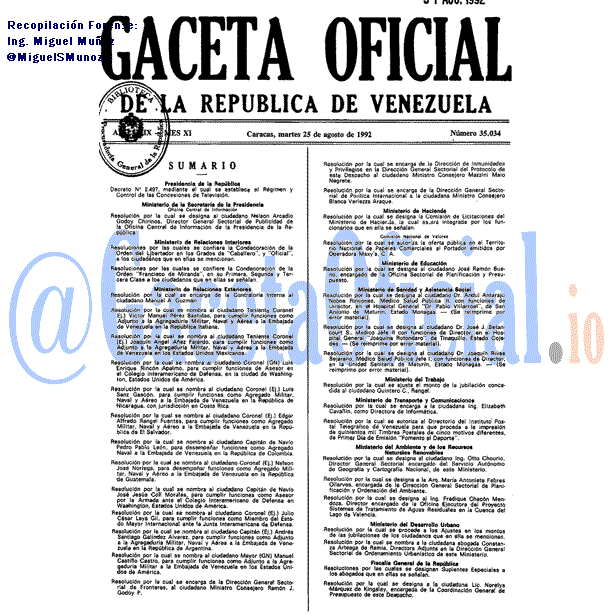 Gaceta Oficial 35034 del 25 Agosto 1992