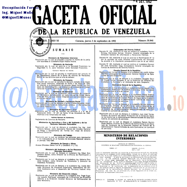 Gaceta Oficial 35041 del 3 Septiembre 1992