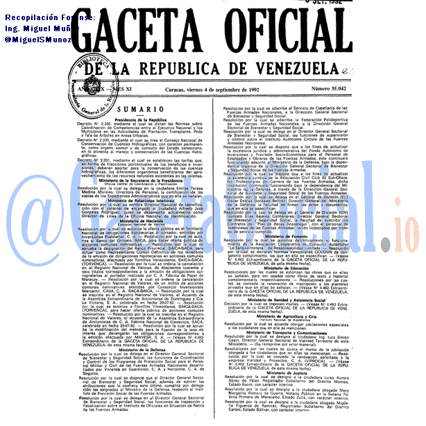 Gaceta Oficial 35042 del 4 Septiembre 1992