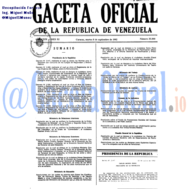 Gaceta Oficial 35044 del 8 Septiembre 1992