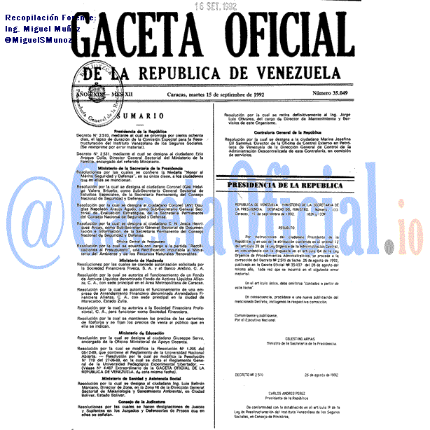 Gaceta Oficial 35049 del 15 Septiembre 1992