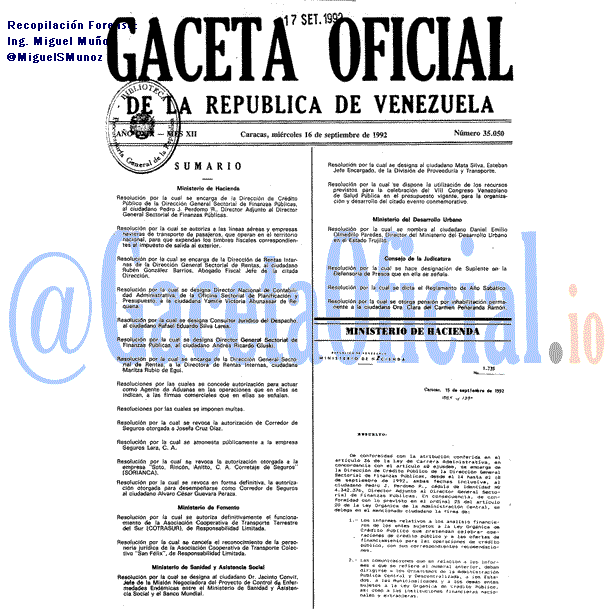 Gaceta Oficial 35050 del 16 Septiembre 1992