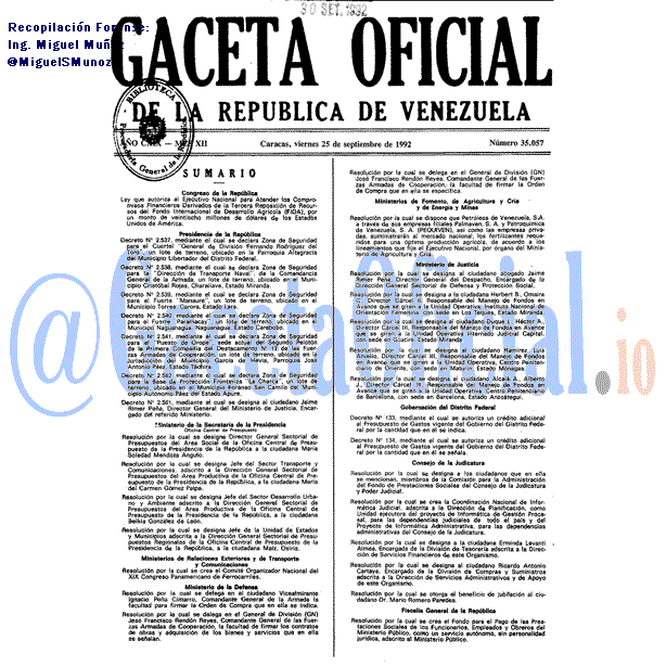 Gaceta Oficial 35057 del 25 Septiembre 1992