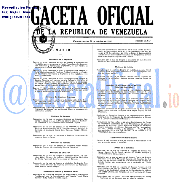 Gaceta Oficial 35073 del 20 Octubre 1992