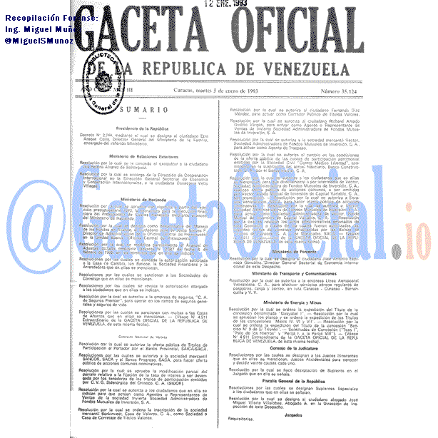 Gaceta Oficial 35124 del 5 Enero 1993