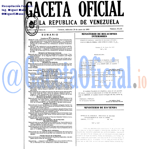 Gaceta Oficial 35135 del 20 Enero 1993