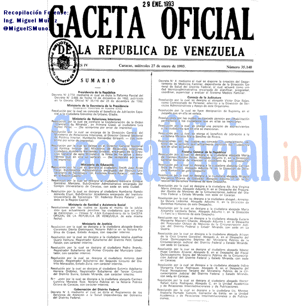 Gaceta Oficial 35140 del 27 Enero 1993