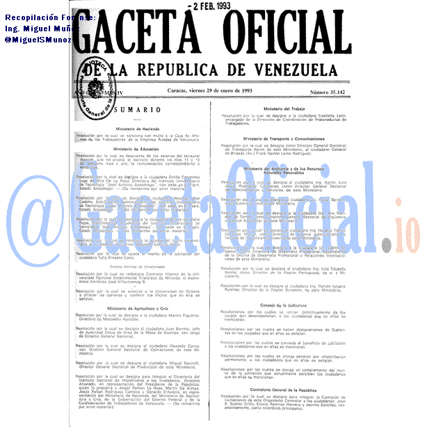 Gaceta Oficial 35142 del 29 Enero 1993