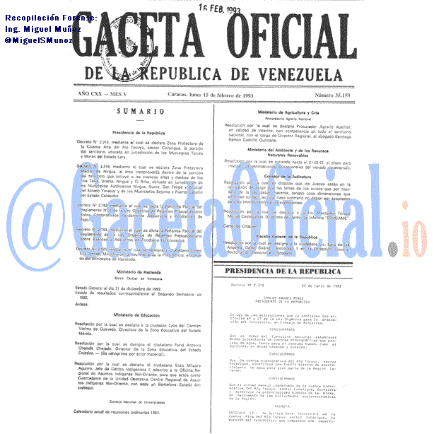 Gaceta Oficial 35153 del 15 Febrero 1993