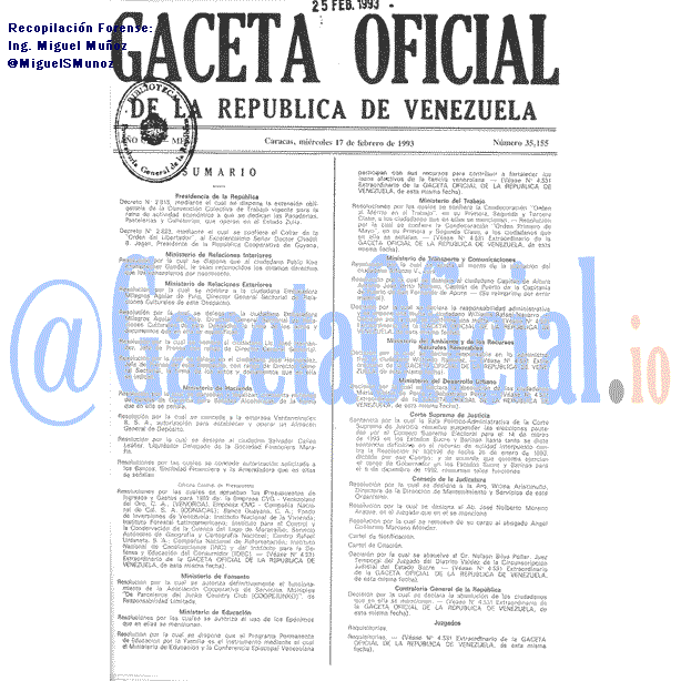 Gaceta Oficial 35155 del 17 Febrero 1993