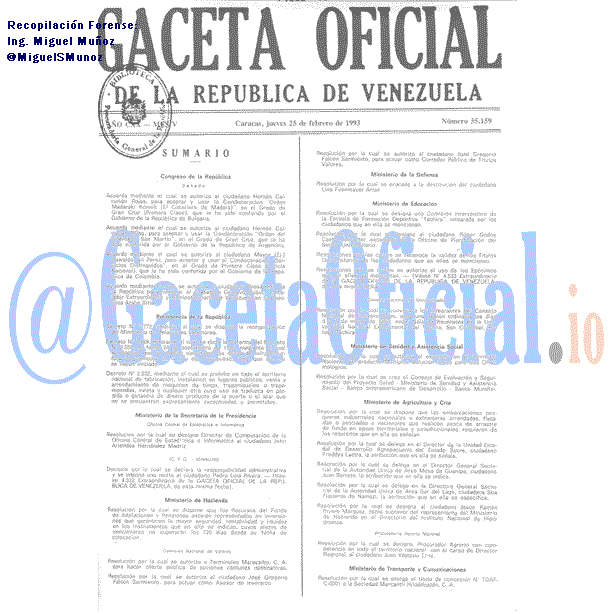 Gaceta Oficial 35159 del 25 Febrero 1993