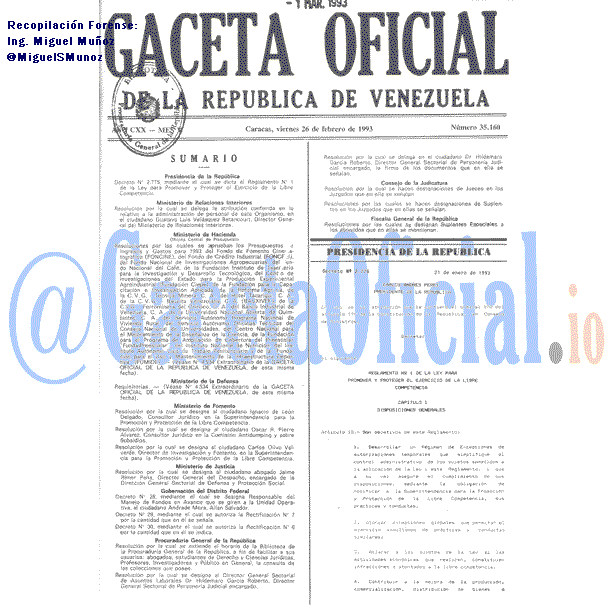 Gaceta Oficial 35160 del 26 Febrero 1993