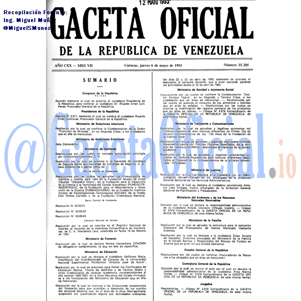 Gaceta Oficial 35205 del 6 Mayo 1993
