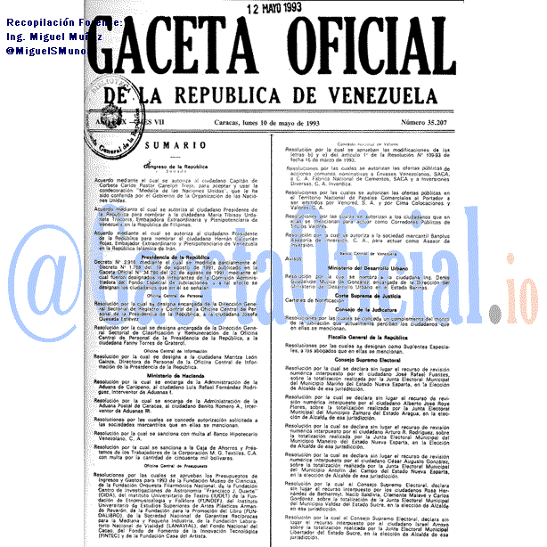 Gaceta Oficial 35207 del 10 Mayo 1993
