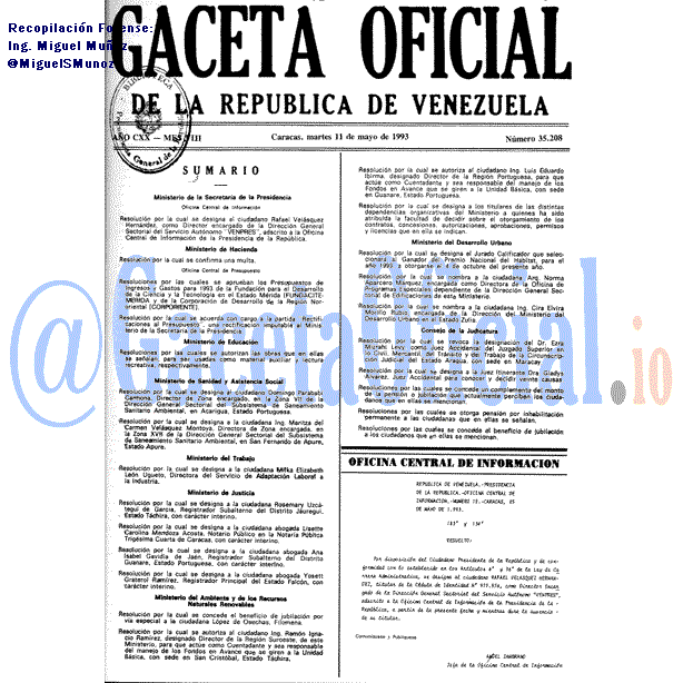 Gaceta Oficial 35208 del 11 Mayo 1993