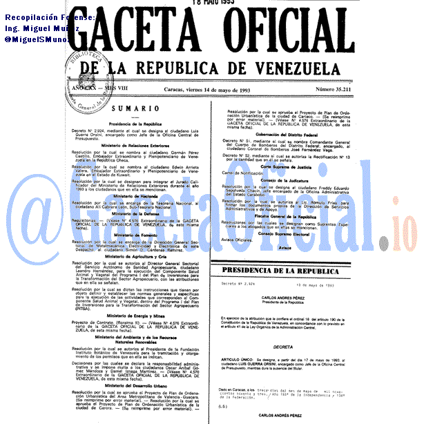 Gaceta Oficial 35211 del 14 Mayo 1993