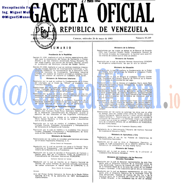 Gaceta Oficial 35219 del 26 Mayo 1993