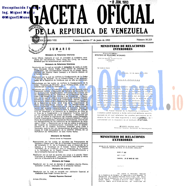 Gaceta Oficial 35223 del 1 Junio 1993