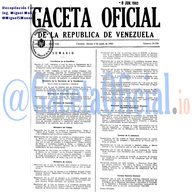 Gaceta Oficial 35226 del 4 Junio 1993