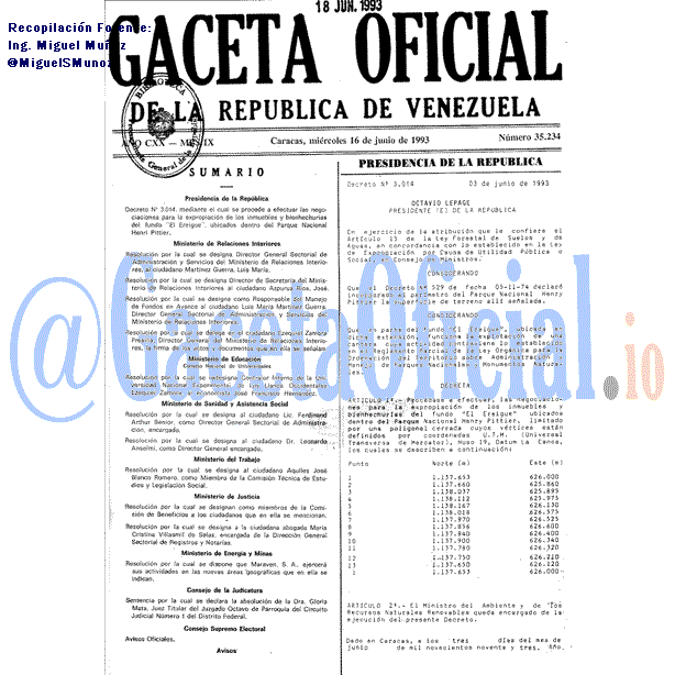 Gaceta Oficial 35234 del 16 Junio 1993