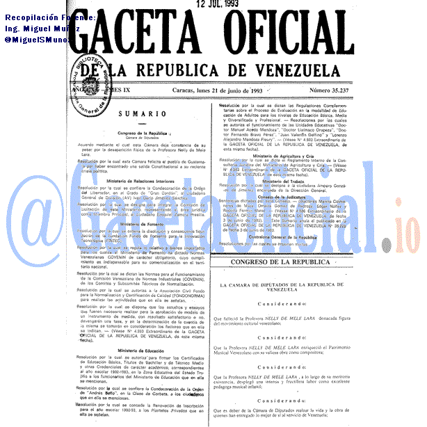 Gaceta Oficial 35237 del 21 Junio 1993