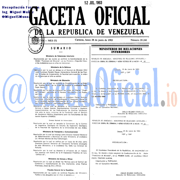 Gaceta Oficial 35241 del 28 Junio 1993