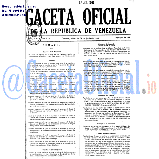 Gaceta Oficial 35243 del 30 Junio 1993