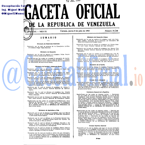 Gaceta Oficial 35248 del 8 Julio 1993