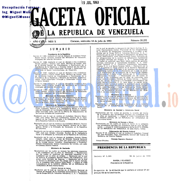 Gaceta Oficial 35252 del 14 Julio 1993