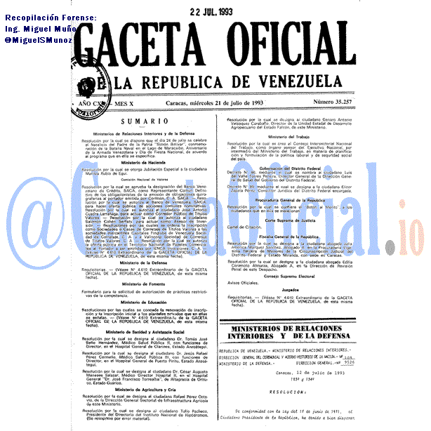 Gaceta Oficial 35257 del 21 Julio 1993
