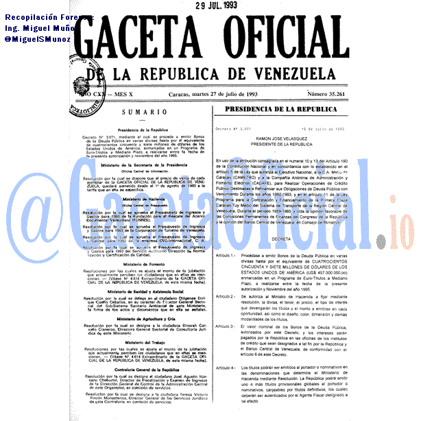 Gaceta Oficial 35261 del 27 Julio 1993
