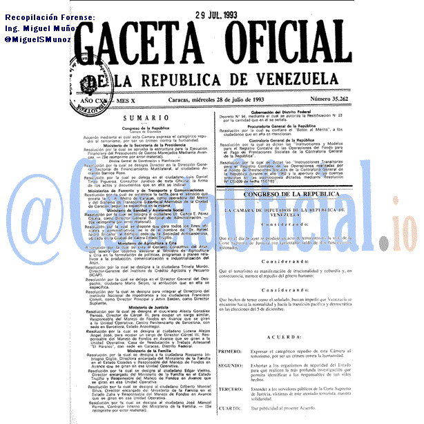 Gaceta Oficial 35262 del 28 Julio 1993