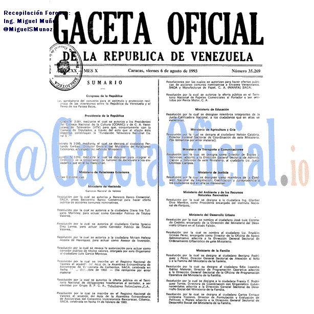 Gaceta Oficial 35269 del 6 Agosto 1993