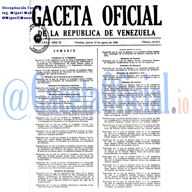 Gaceta Oficial 35273 del 12 Agosto 1993