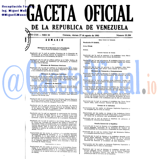 Gaceta Oficial 35284 del 27 Agosto 1993