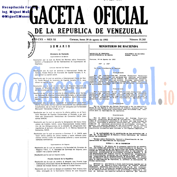 Gaceta Oficial 35285 del 30 Agosto 1993