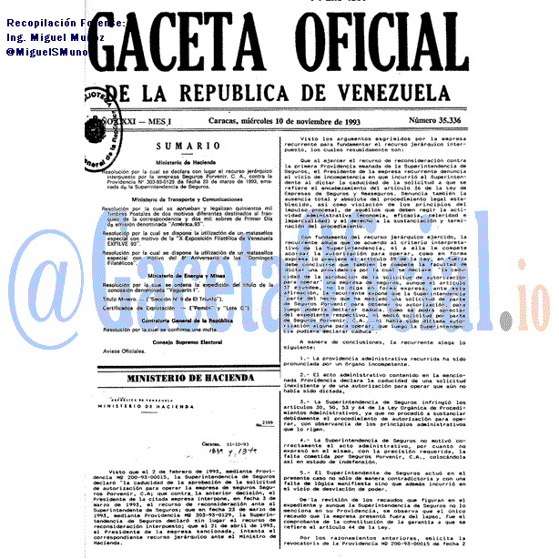 Gaceta Oficial 35336 del 10 Noviembre 1993