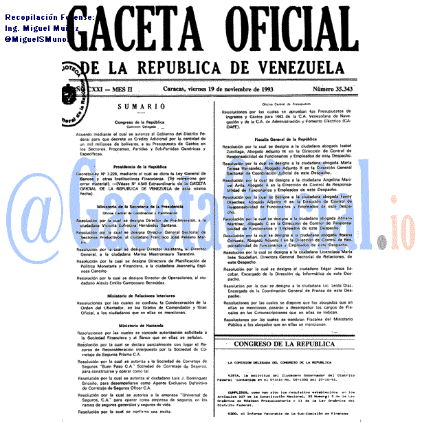Gaceta Oficial 35343 del 19 Noviembre 1993
