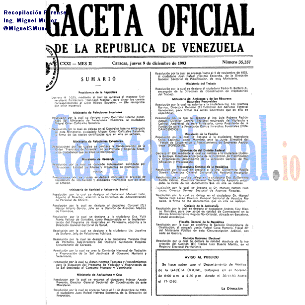 Gaceta Oficial 35357 del 9 Diciembre 1993